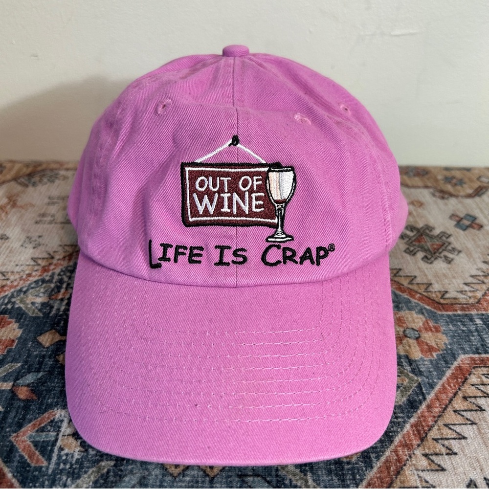 Pink Embroidered “Out of Wine Life is Crap” Funny Baseball Hat Cap NEW NWOT
